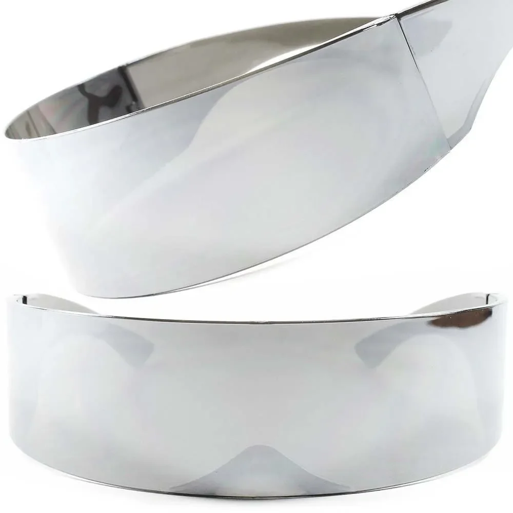 Anime Cosplay Sci-Fi Party Costume Futuristic Full Chrome Mirrored Sun Glasses